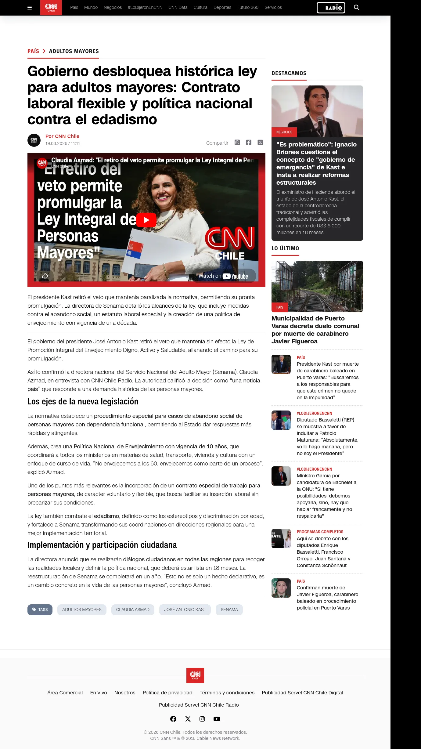 Gobierno desbloquea histórica ley para adultos mayores: Contrato laboral flexible y política nacional contra el edadismo