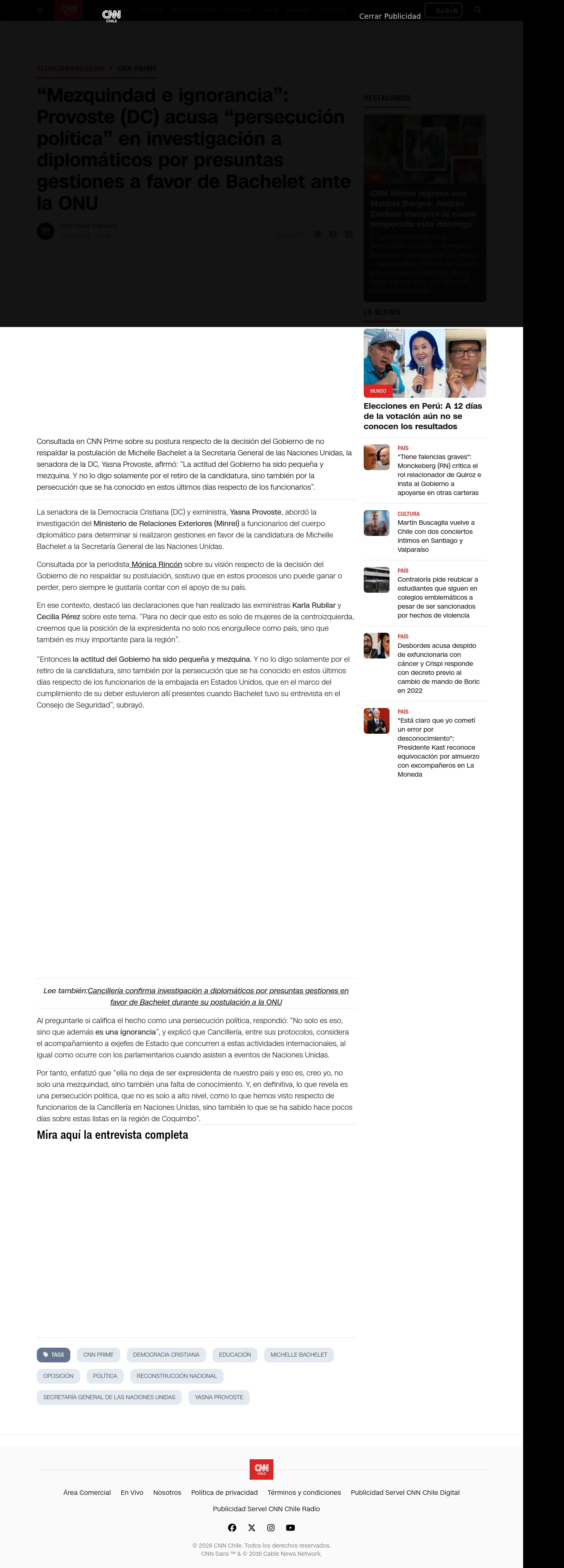 “Mezquindad e ignorancia”: Provoste (DC) acusa “persecución política” en investigación a diplomáticos por presuntas gestiones a favor de Bachelet ante la ONU