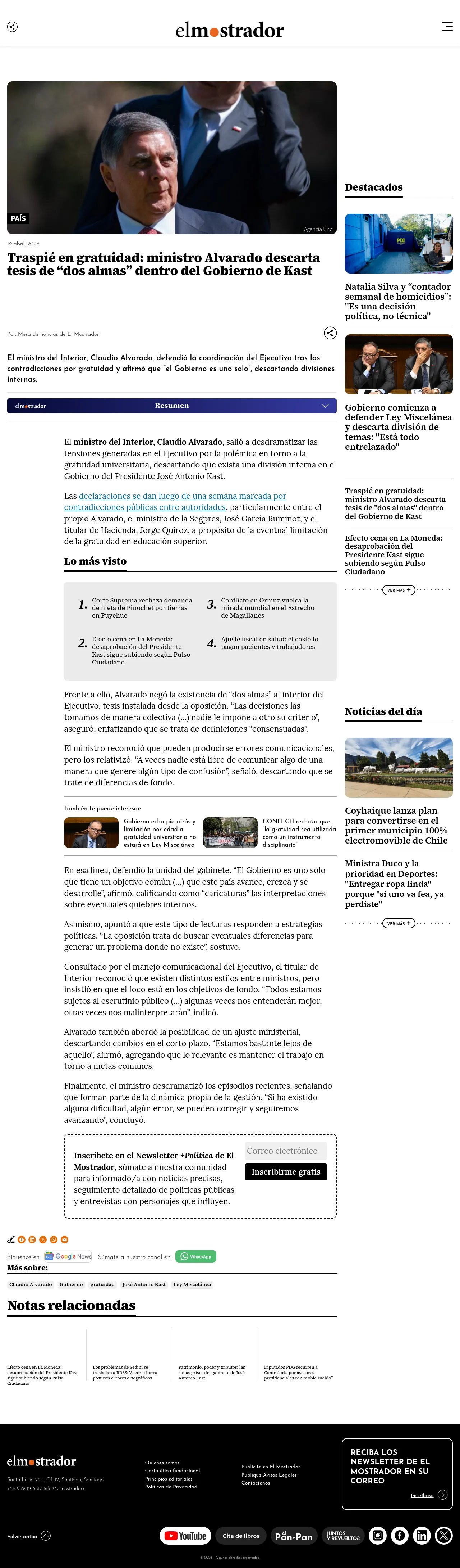 Traspié en gratuidad: ministro Alvarado descarta tesis de “dos almas” dentro del Gobierno de Kast