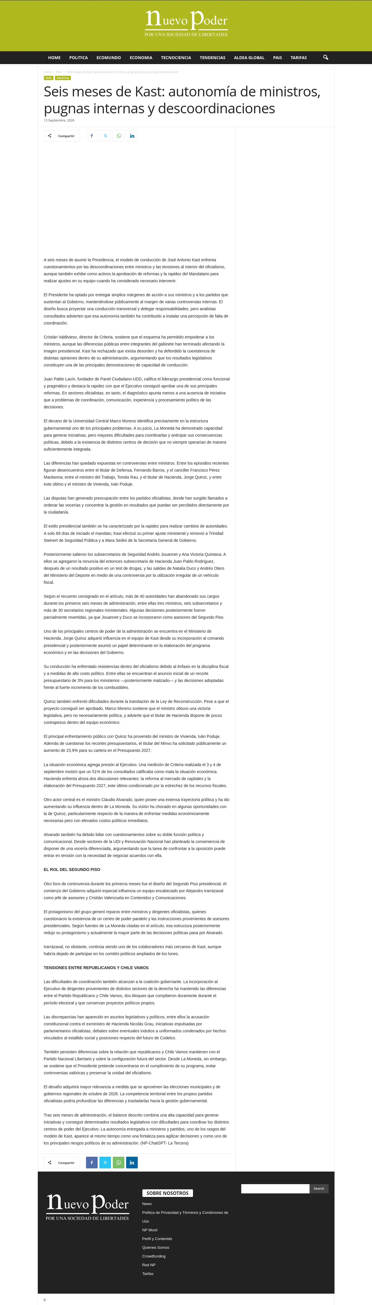 Seis meses de Kast: autonomía de ministros, pugnas internas y descoordinaciones