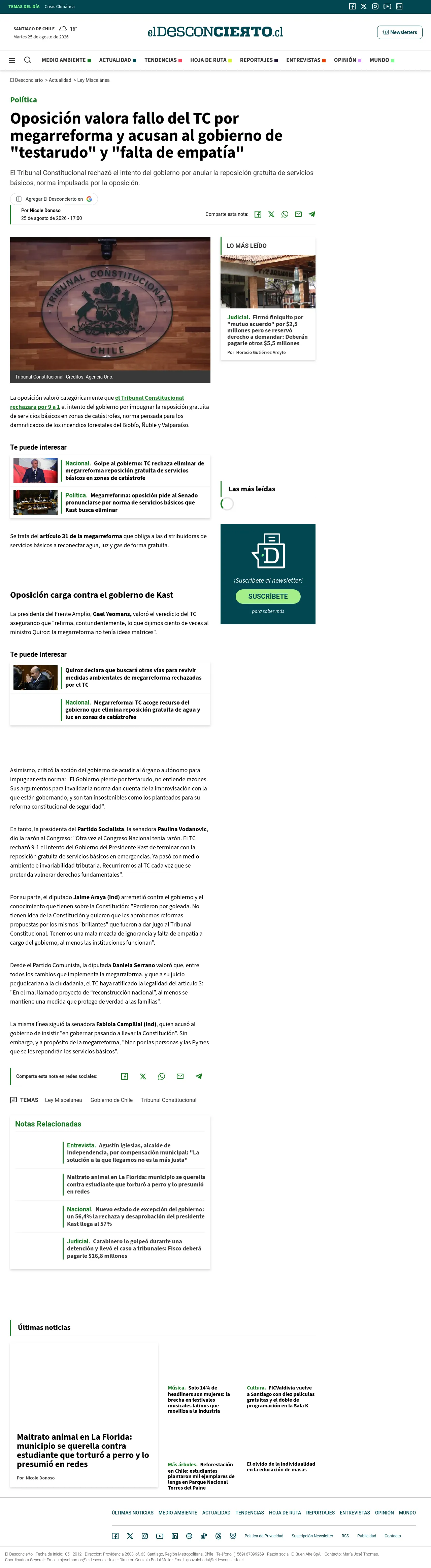Oposición valora fallo del TC por megarreforma y acusan al gobierno de "testarudo" y "falta de empatía"