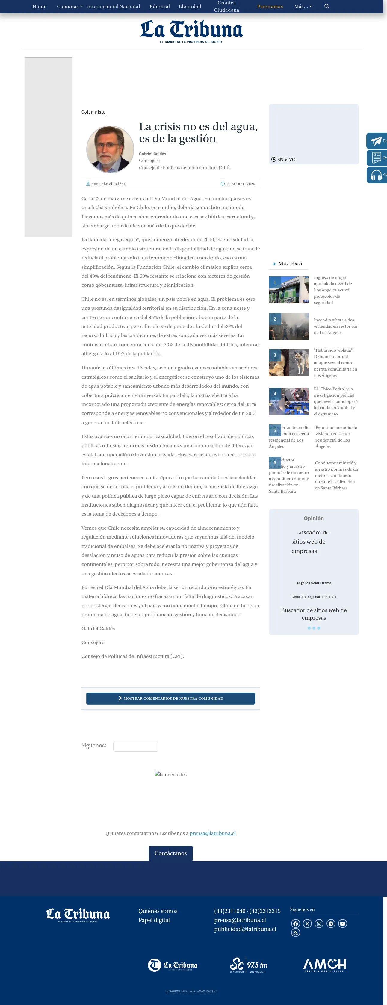 La crisis no es del agua, es de la gestión