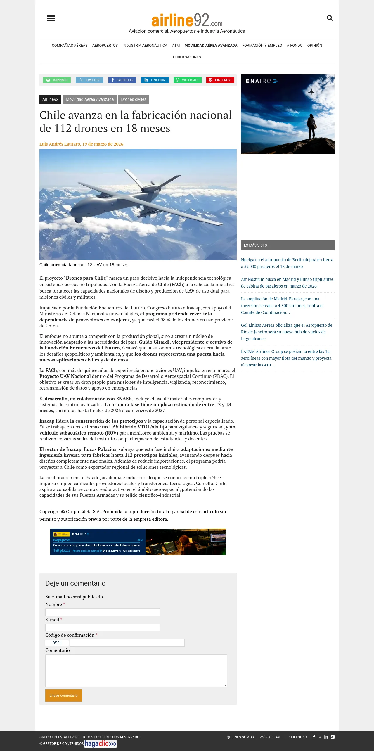 Chile desarrollará 112 drones en 18 meses