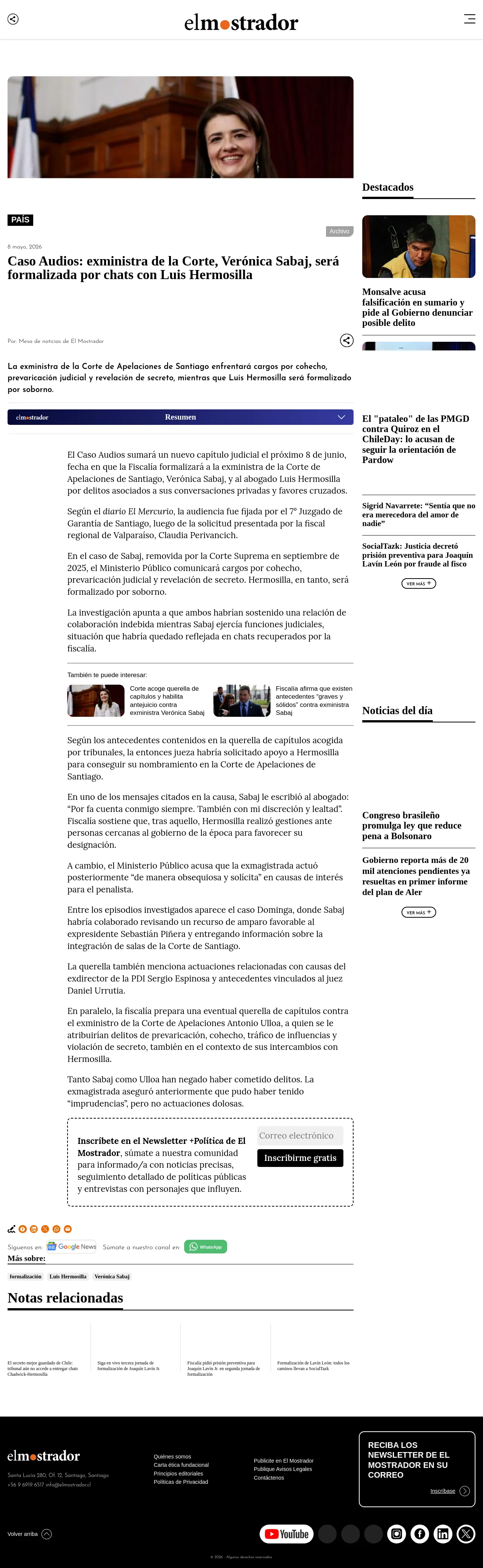 Caso Audios: exministra de la Corte, Verónica Sabaj, será formalizada por chats con Luis Hermosilla