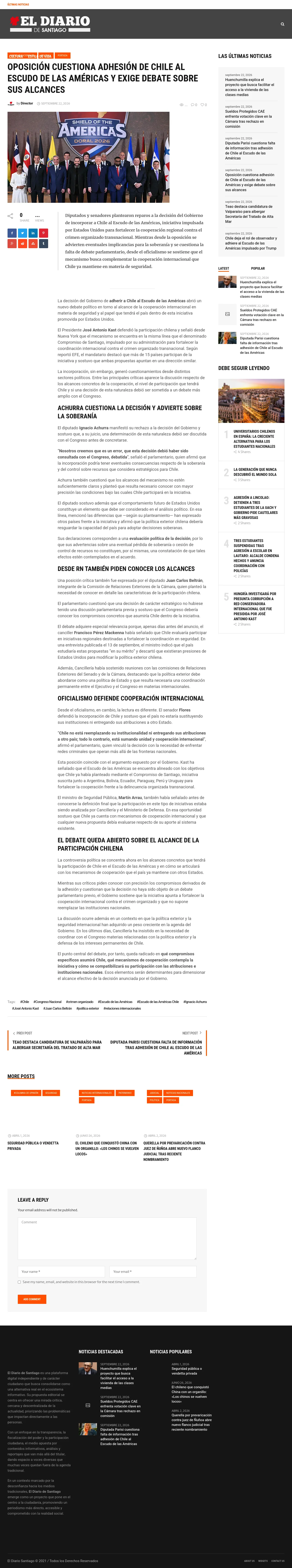Oposición cuestiona adhesión de Chile al Escudo de las Américas y exige debate sobre sus alcances