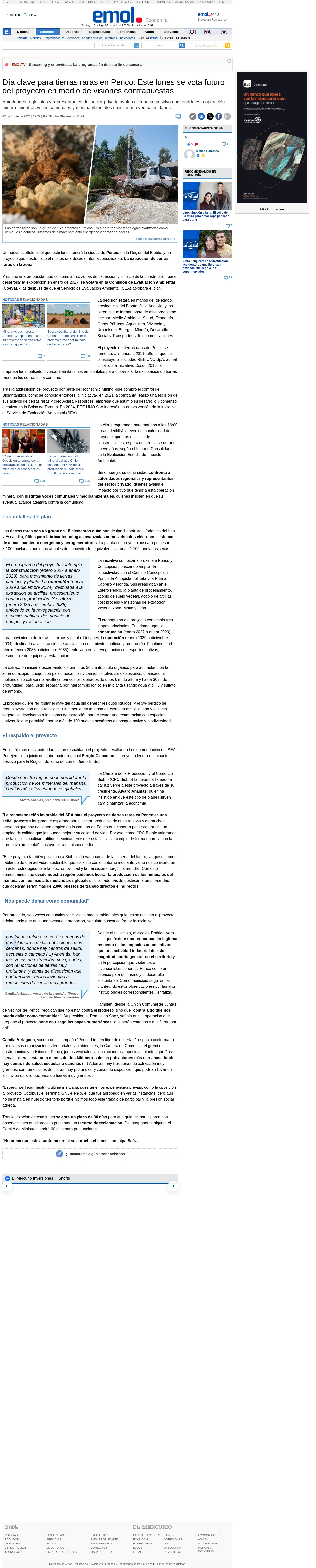 Día clave para tierras raras en Penco: Este lunes se vota futuro del proyecto en medio de visiones contrapuestas