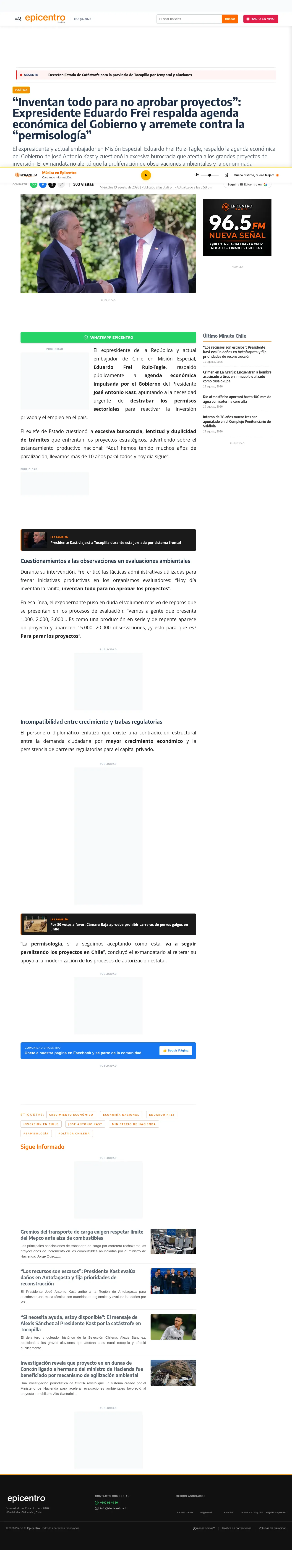 “Inventan todo para no aprobar proyectos”: Expresidente Eduardo Frei respalda agenda económica del Gobierno y arremete contra la “permisología”