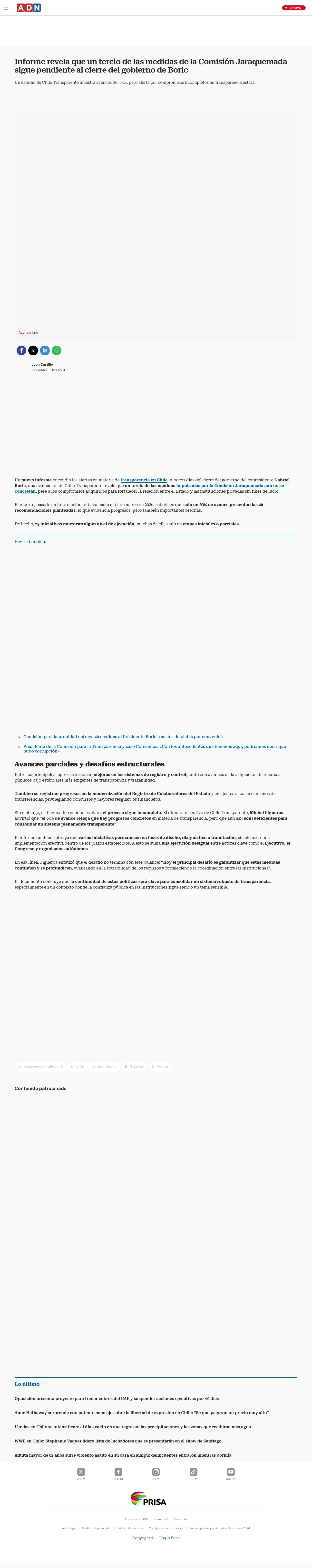 Informe revela que un tercio de las medidas de la Comisión Jaraquemada sigue pendiente al cierre del gobierno de Boric