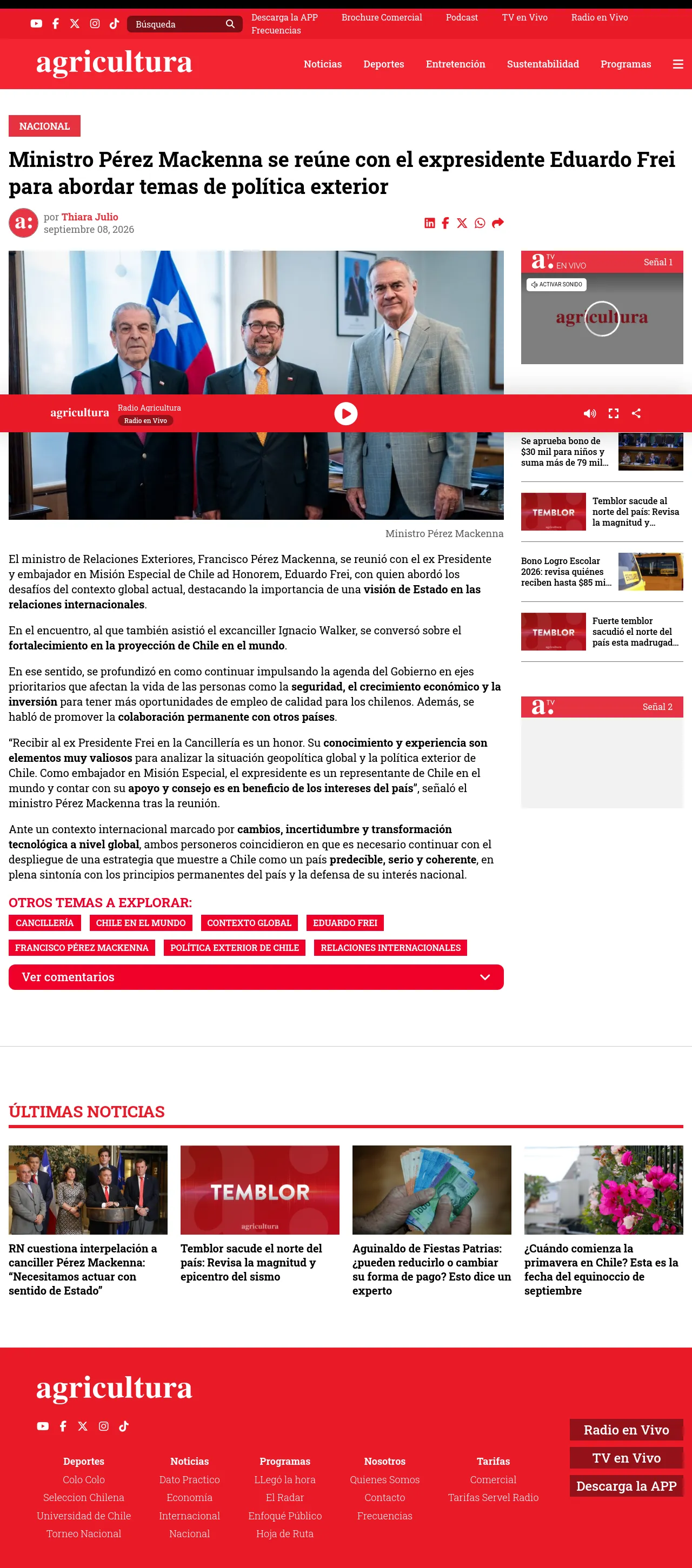Ministro Pérez Mackenna se reúne con el expresidente Eduardo Frei para abordar temas de política exterior