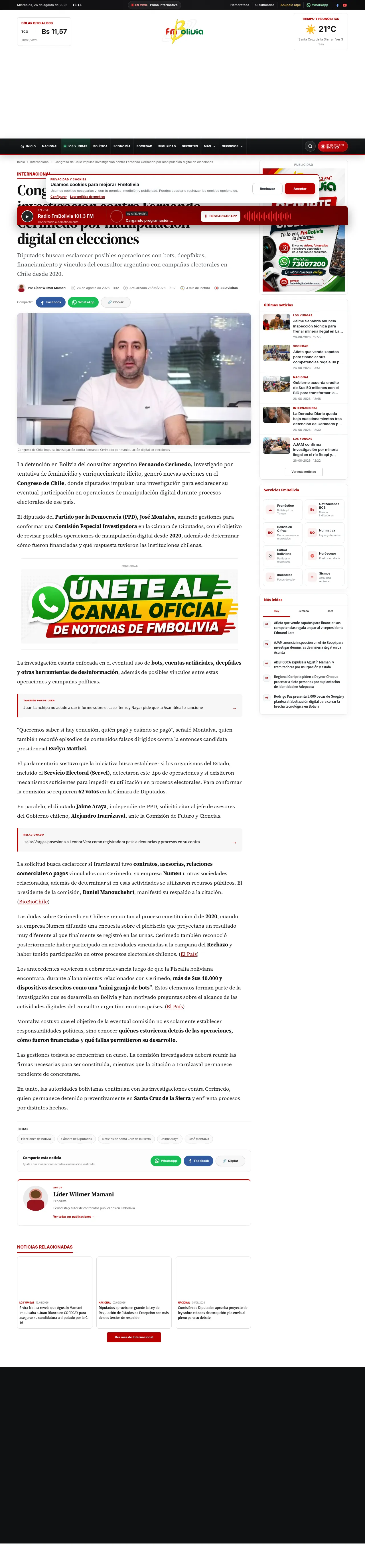 Congreso de Chile impulsa investigación contra Fernando Cerimedo por…