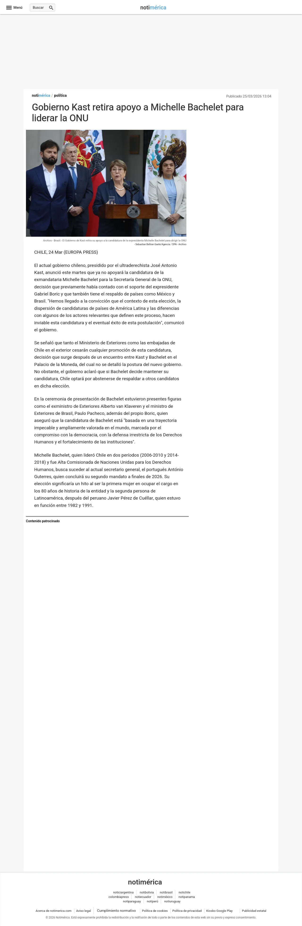 Gobierno Kast retira apoyo a Michelle Bachelet para liderar la ONU