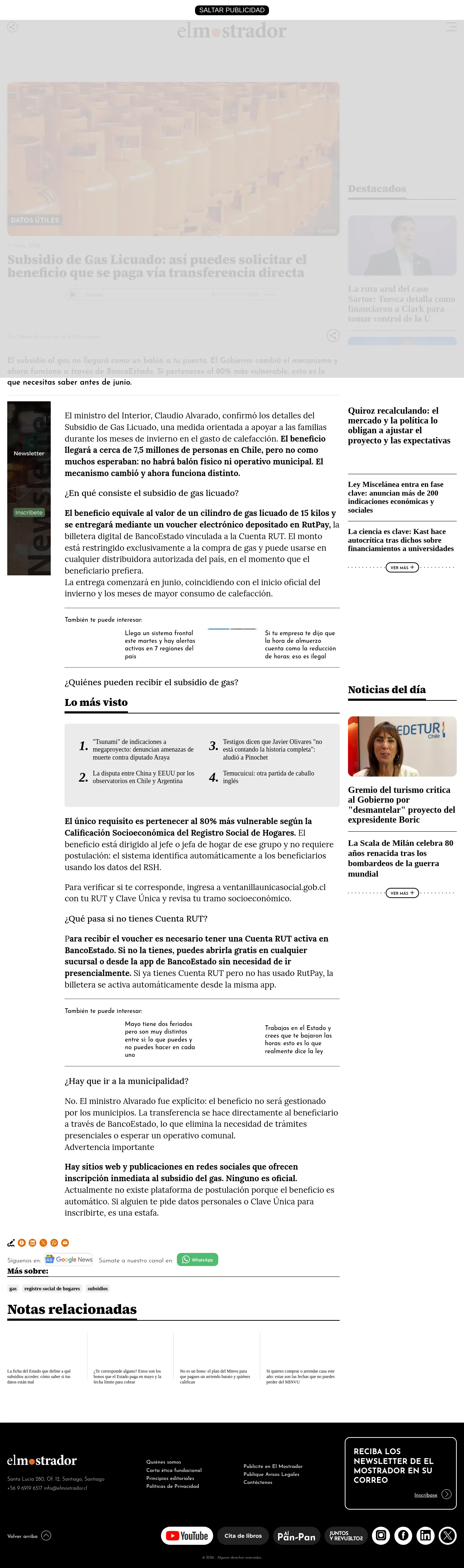 Subsidio de Gas Licuado: así puedes solicitar el beneficio que se paga vía transferencia directa