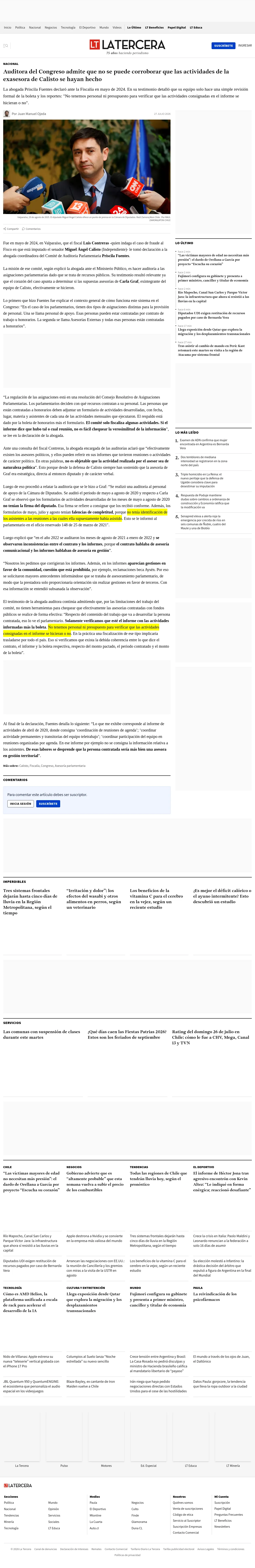 Auditora del Congreso admite que no se puede corroborar que las actividades de la exasesora de Calisto se hayan hecho