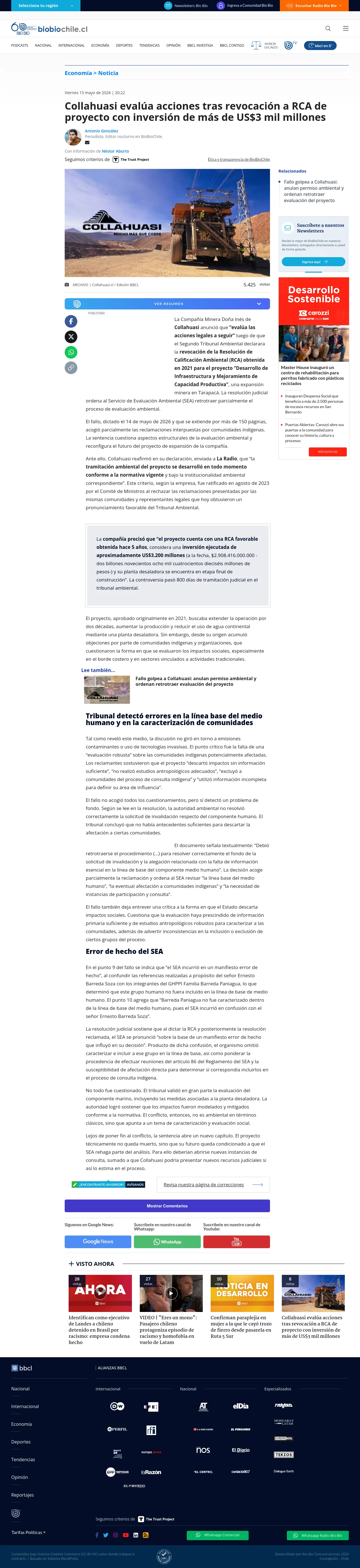 Collahuasi evalúa acciones tras revocación a RCA de proyecto con inversión de más de US$3 mil millones