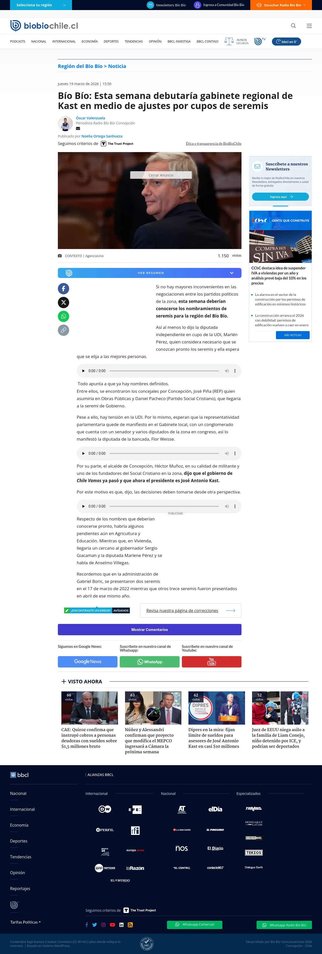 Bío Bío: Esta semana debutaría gabinete regional de Kast en medio de ajustes por cupos de seremis