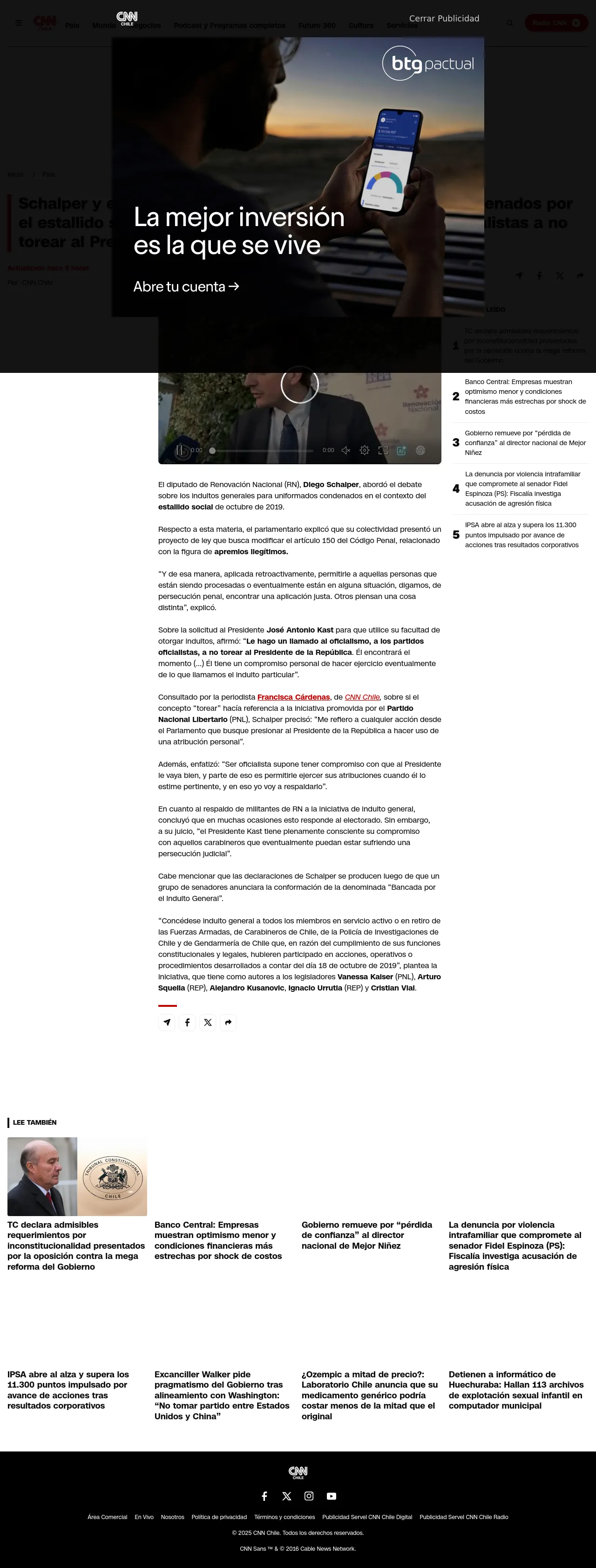 Schalper y el debate sobre los indultos a uniformados condenados por el estallido social: “Le hago un llamado a los partidos oficialistas a no torear al Presidente Kast”