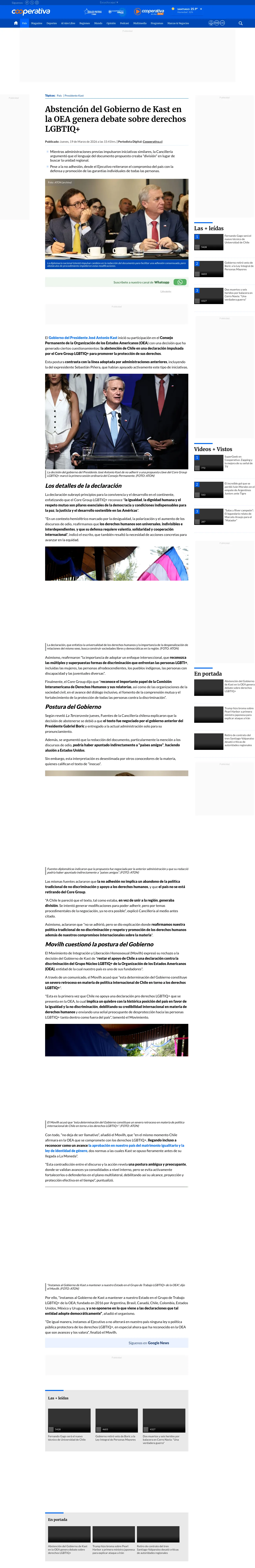 Abstención del Gobierno de Kast en la OEA genera debate sobre derechos LGBTIQ+