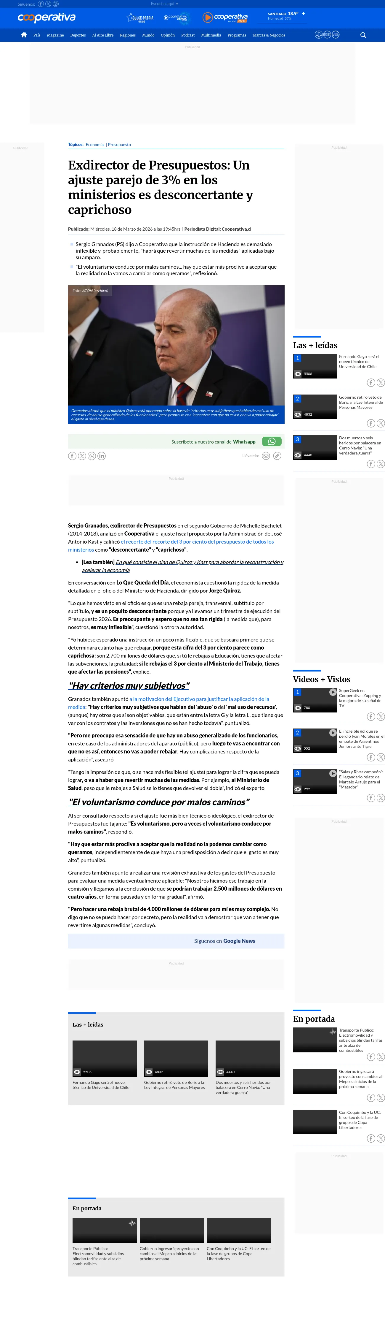Exdirector de Presupuestos: Un ajuste parejo de 3% en los ministerios es desconcertante y caprichoso