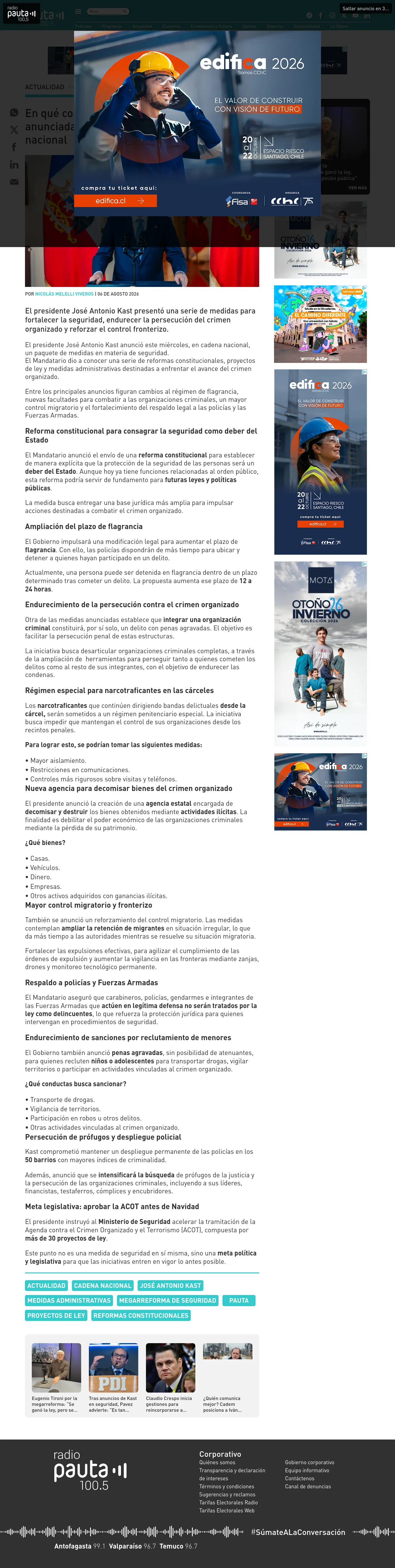 En qué consisten las medidas de seguridad anunciadas por el Presidente Kast en cadena nacional