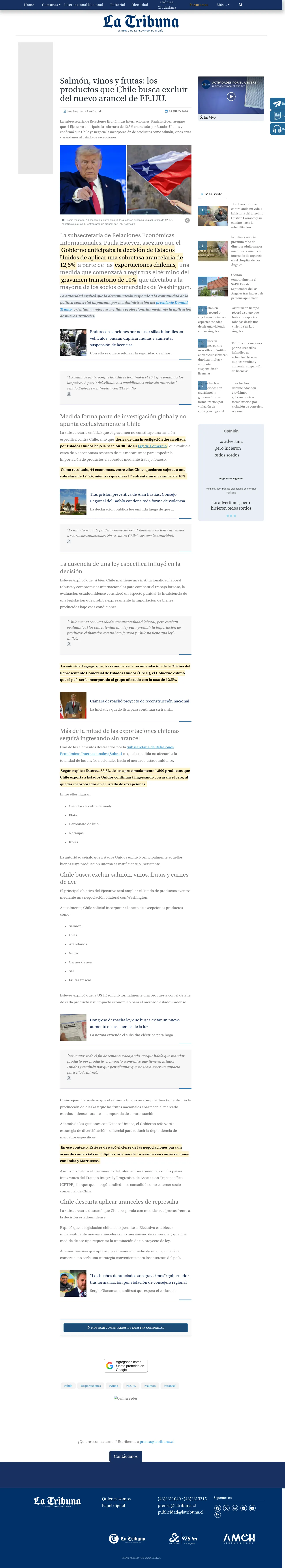 Salmón, vinos y frutas: los productos que Chile busca excluir del nuevo arancel de EE.UU.