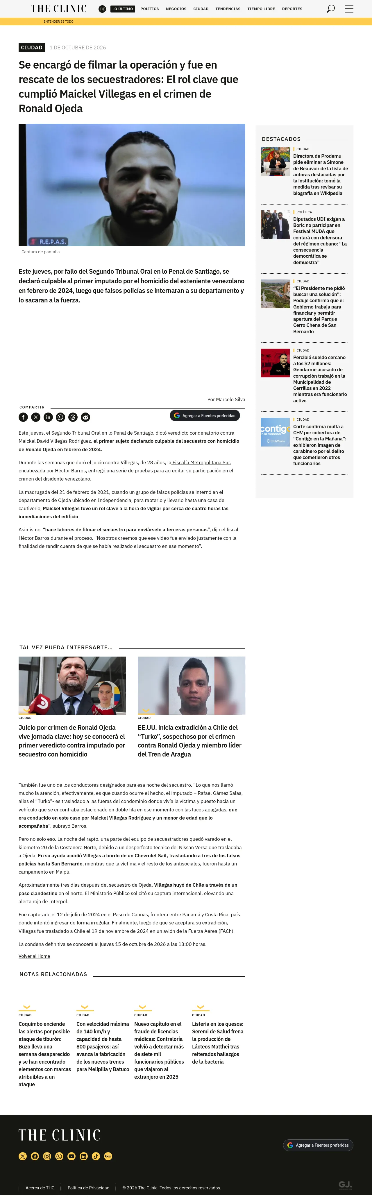 Se encargó de filmar la operación y fue en rescate de los secuestradores: El rol clave que cumplió Maickel Villegas en el crimen de Ronald Ojeda