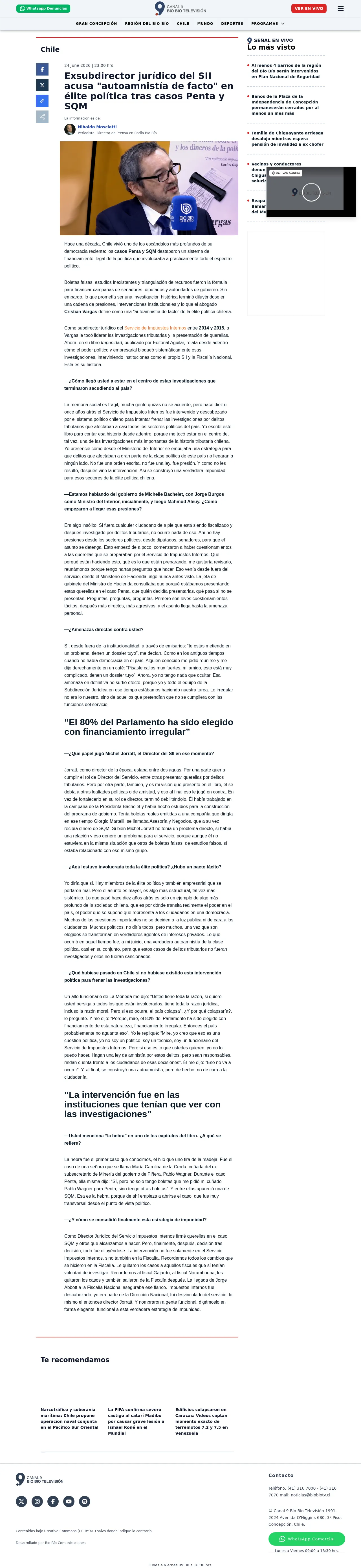 Exsubdirector jurídico del SII acusa "autoamnistía de facto" en élite política tras casos Penta y SQM