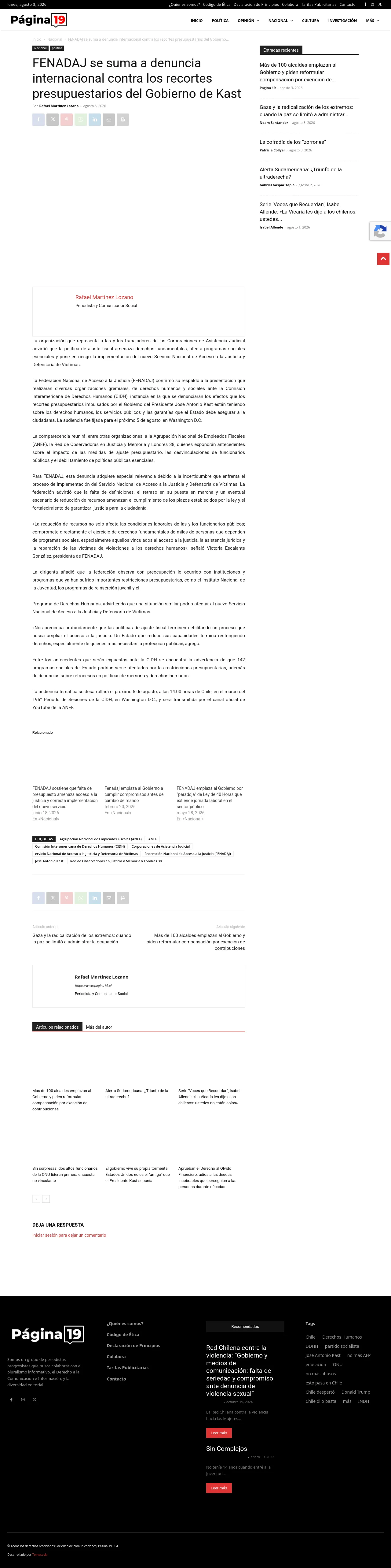 FENADAJ se suma a denuncia internacional contra los recortes presupuestarios del Gobierno de Kast