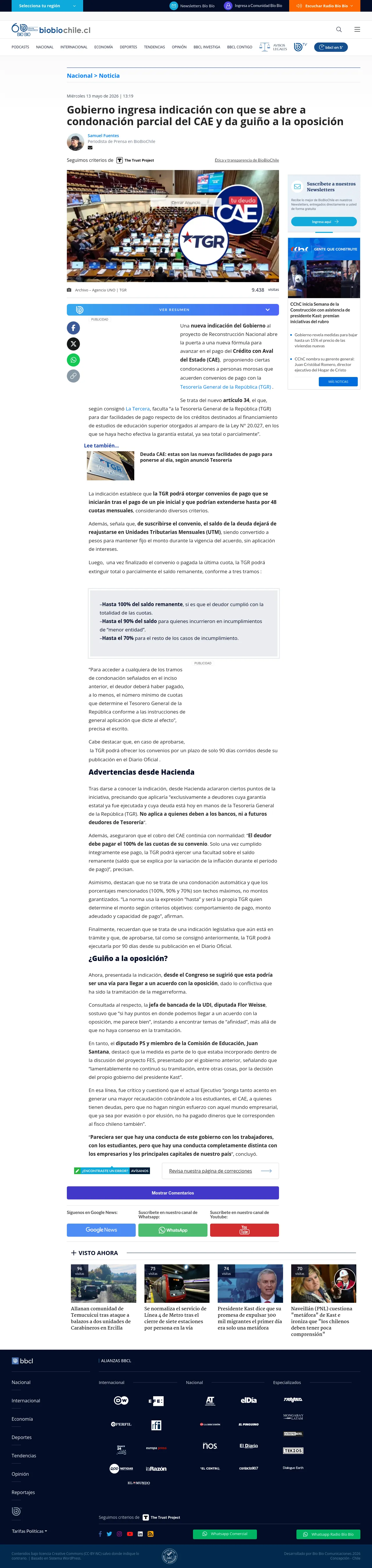 Gobierno ingresa indicación con que se abre a condonación parcial del CAE y da guiño a la oposición