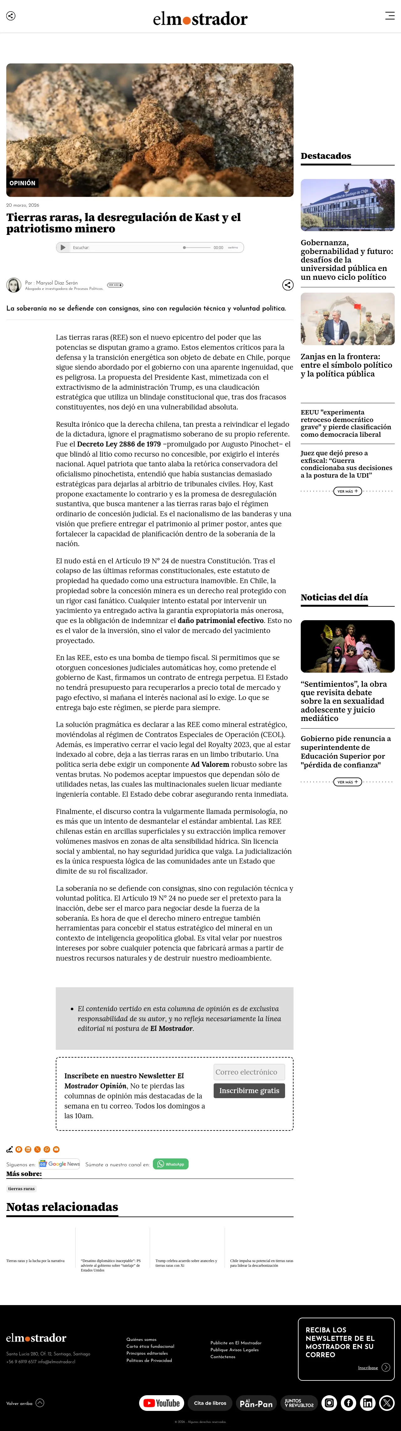 Tierras raras, la desregulación de Kast y el patriotismo minero