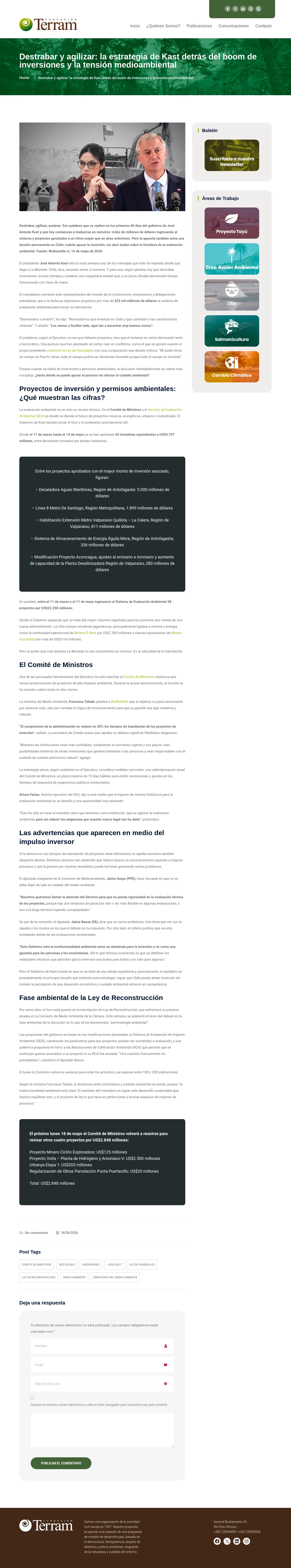 Destrabar y agilizar: la estrategia de Kast detrás del boom de inversiones y la tensión medioambiental – Fundación Terram