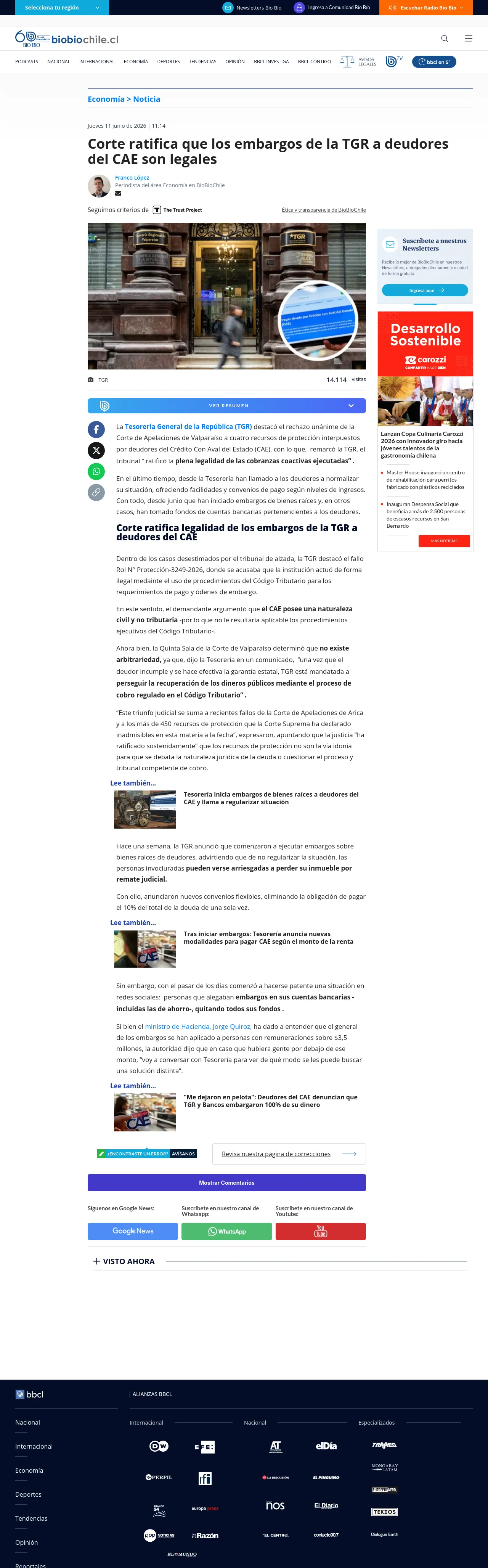 Corte ratifica que los embargos de la TGR a deudores del CAE son legales