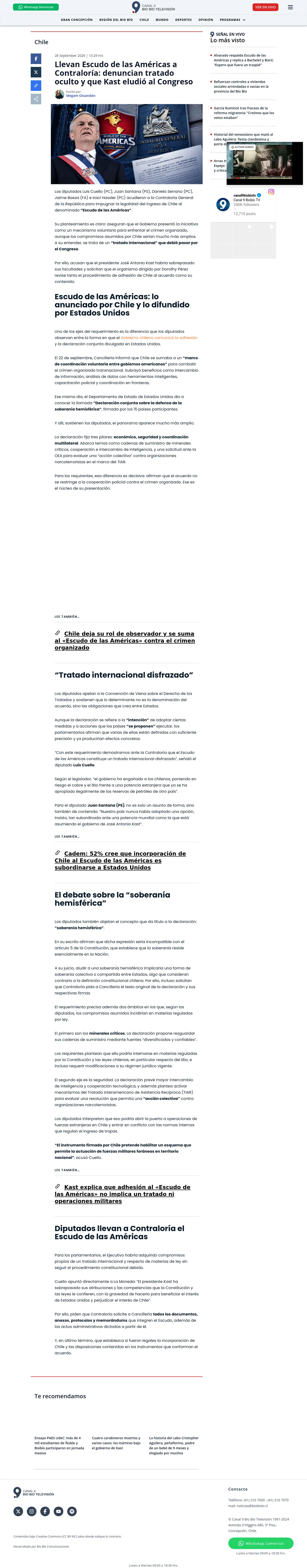 Llevan Escudo de las Américas a Contraloría: denuncian pacto oculto y que Kast eludió al Congreso