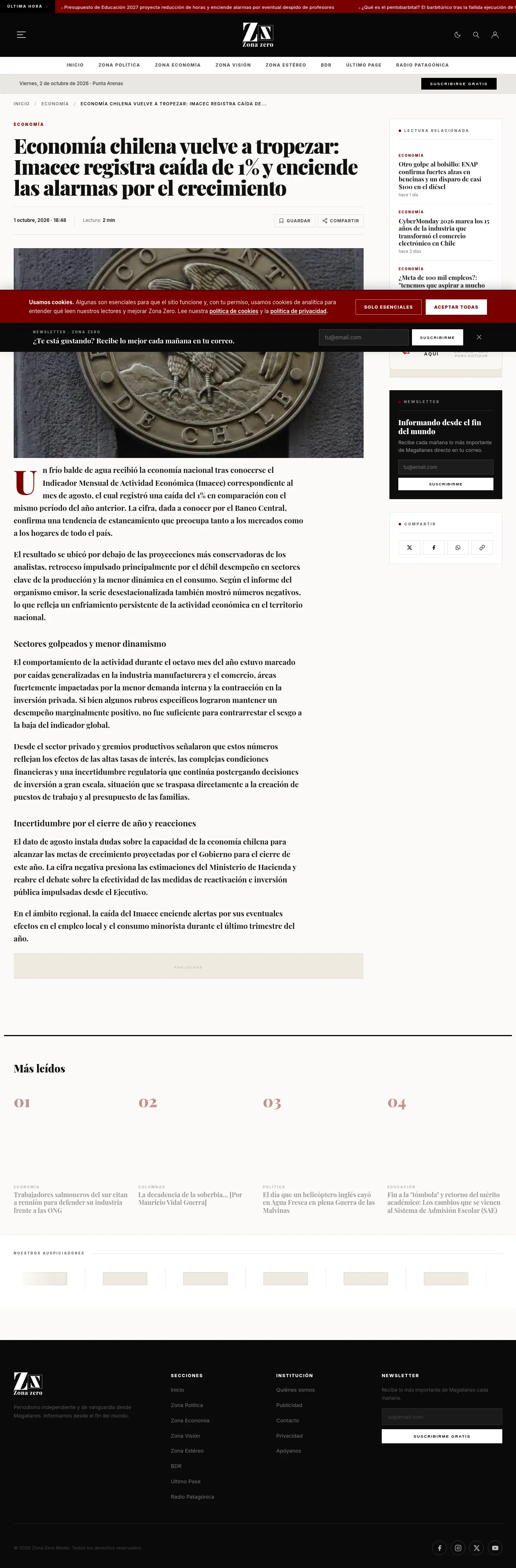 Economía chilena vuelve a tropezar: Imacec registra caída de 1% y enciende las alarmas por el crecimiento