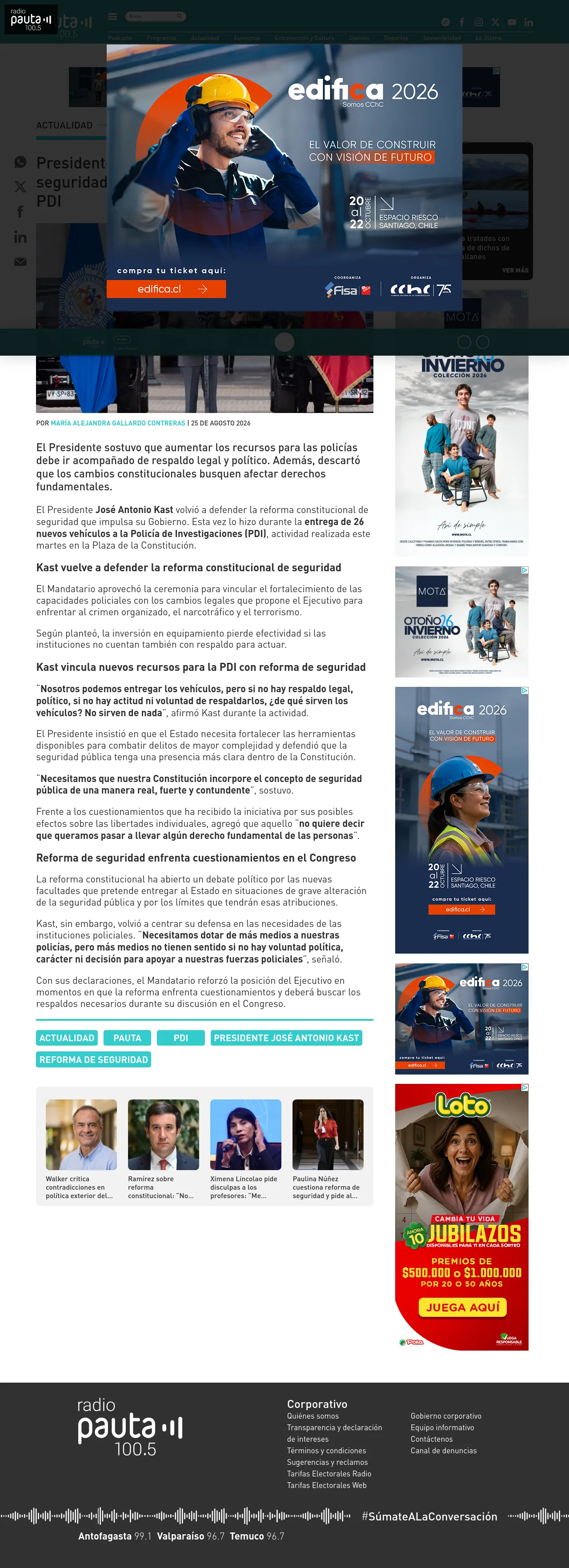 Presidente Kast vuelve a defender reforma de seguridad durante entrega de 26 vehículos a la PDI
