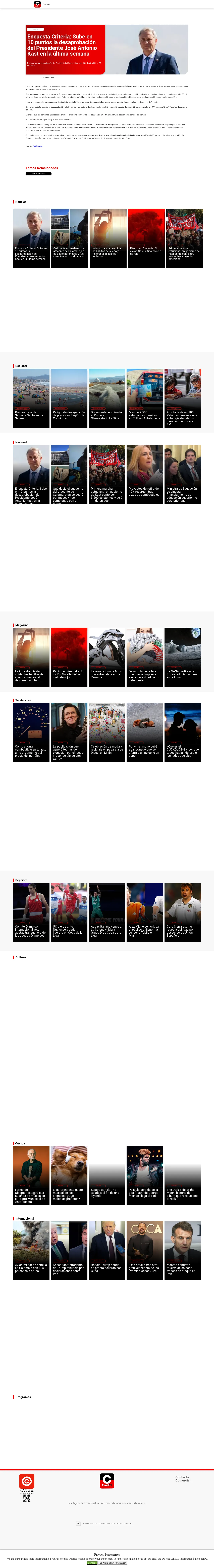 Encuesta Criteria: Sube en 10 puntos la desaprobación del Presidente José Antonio Kast en la última semana