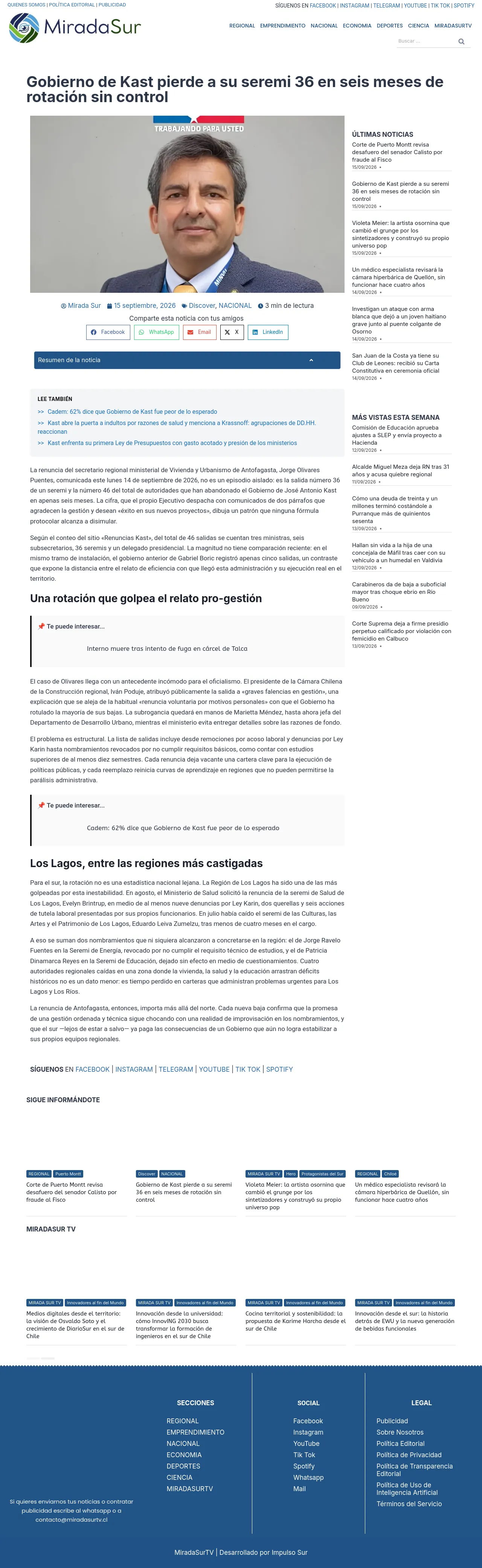 Gobierno de Kast pierde a su seremi 36 en seis meses de rotación sin control