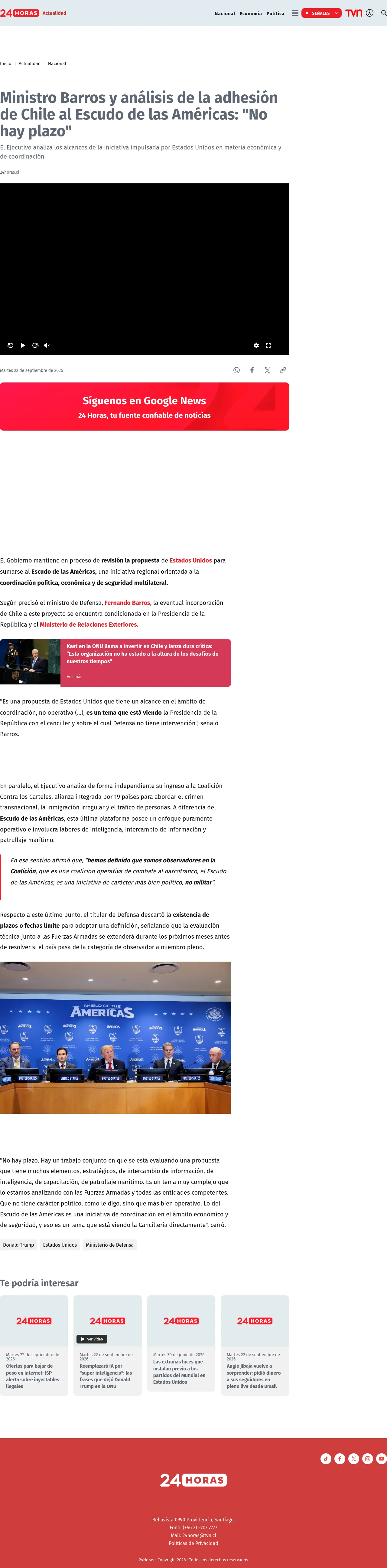 Ministro Barros y análisis de la adhesión de Chile al Escudo de las Américas: "No hay plazo"