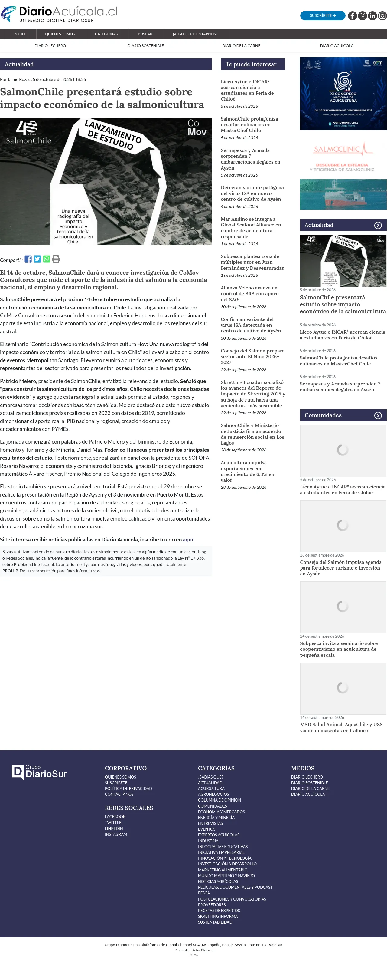 SalmonChile presentará estudio sobre impacto económico de la salmonicultura