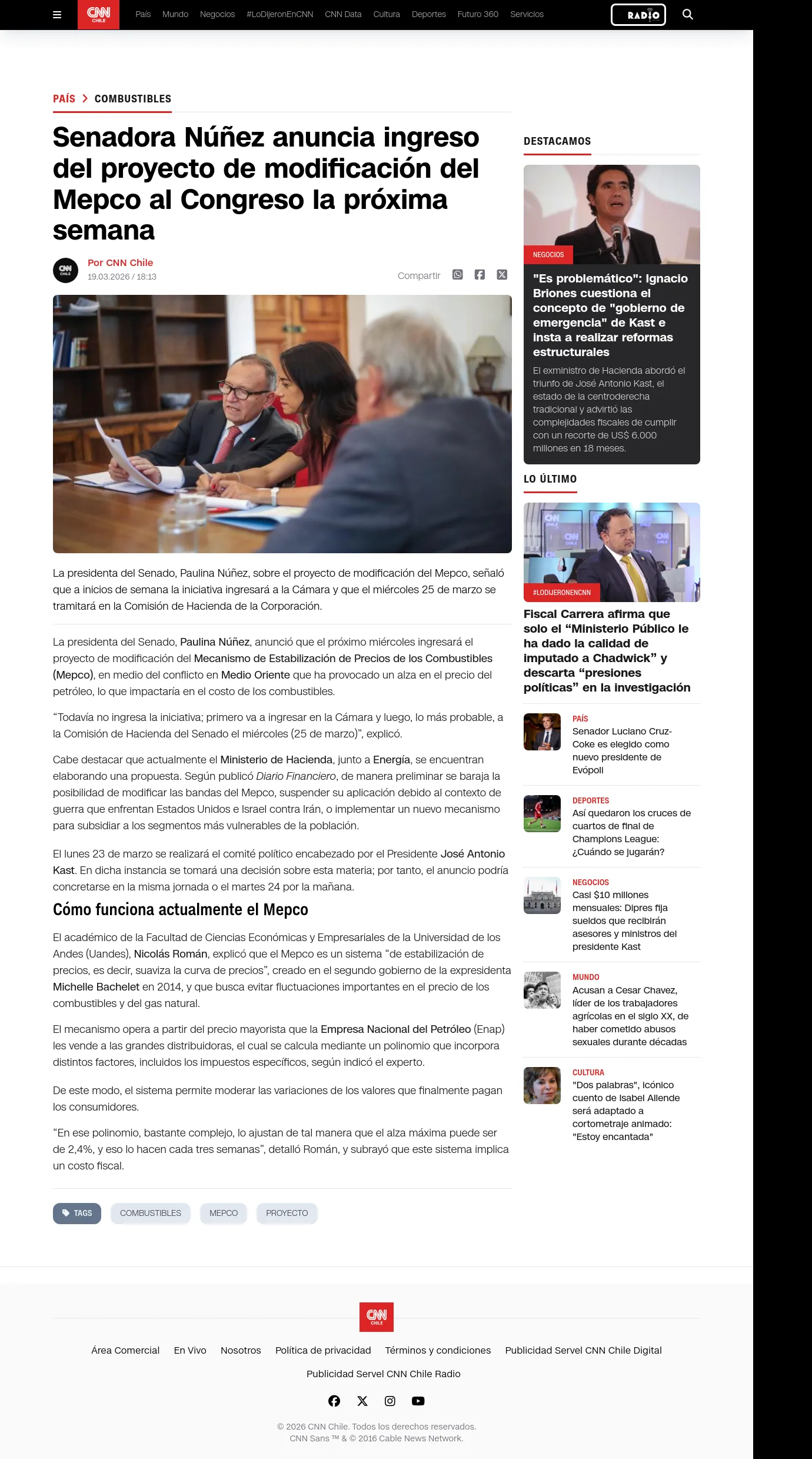 Senadora Núñez anuncia ingreso del proyecto de modificación del Mepco al Congreso la próxima semana