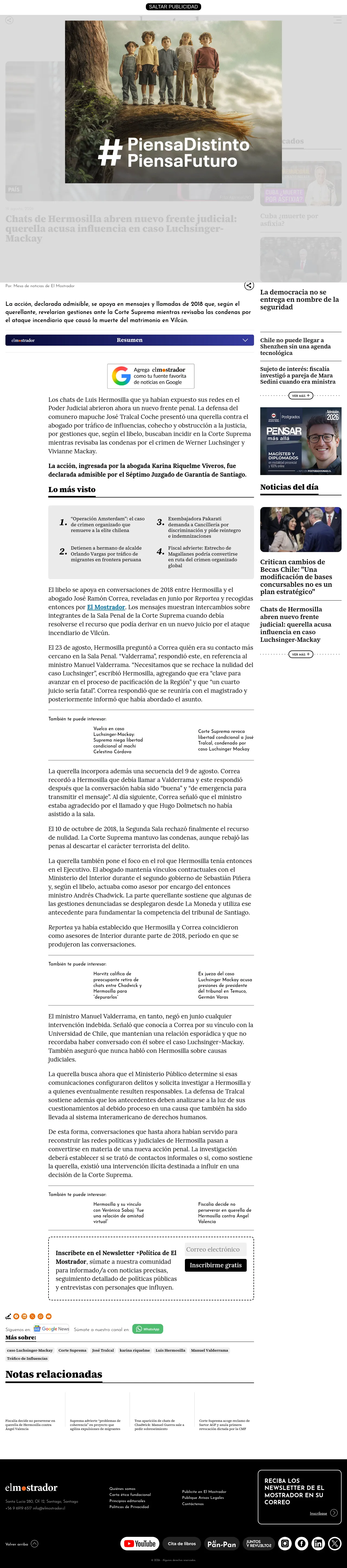 Chats de Hermosilla abren nuevo frente judicial: querella acusa influencia en caso Luchsinger-Mackay