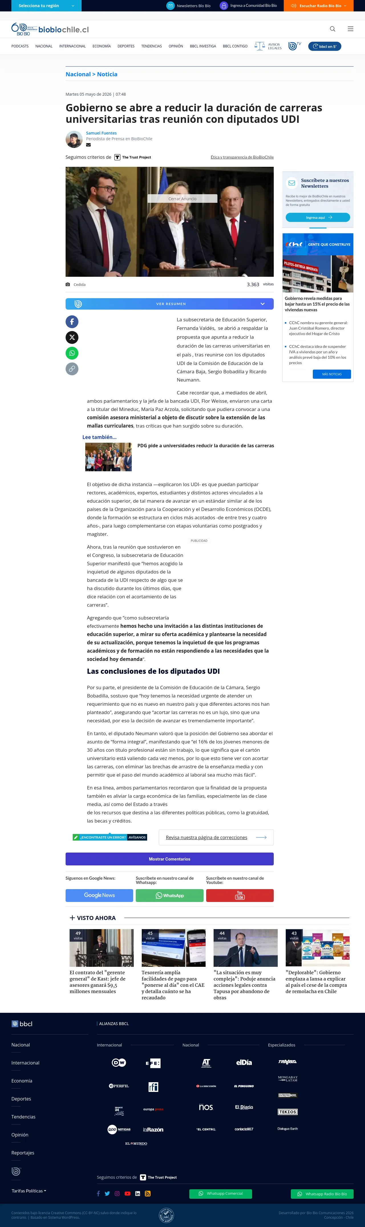 Gobierno se abre a reducir la duración de carreras universitarias tras reunión con diputados UDI