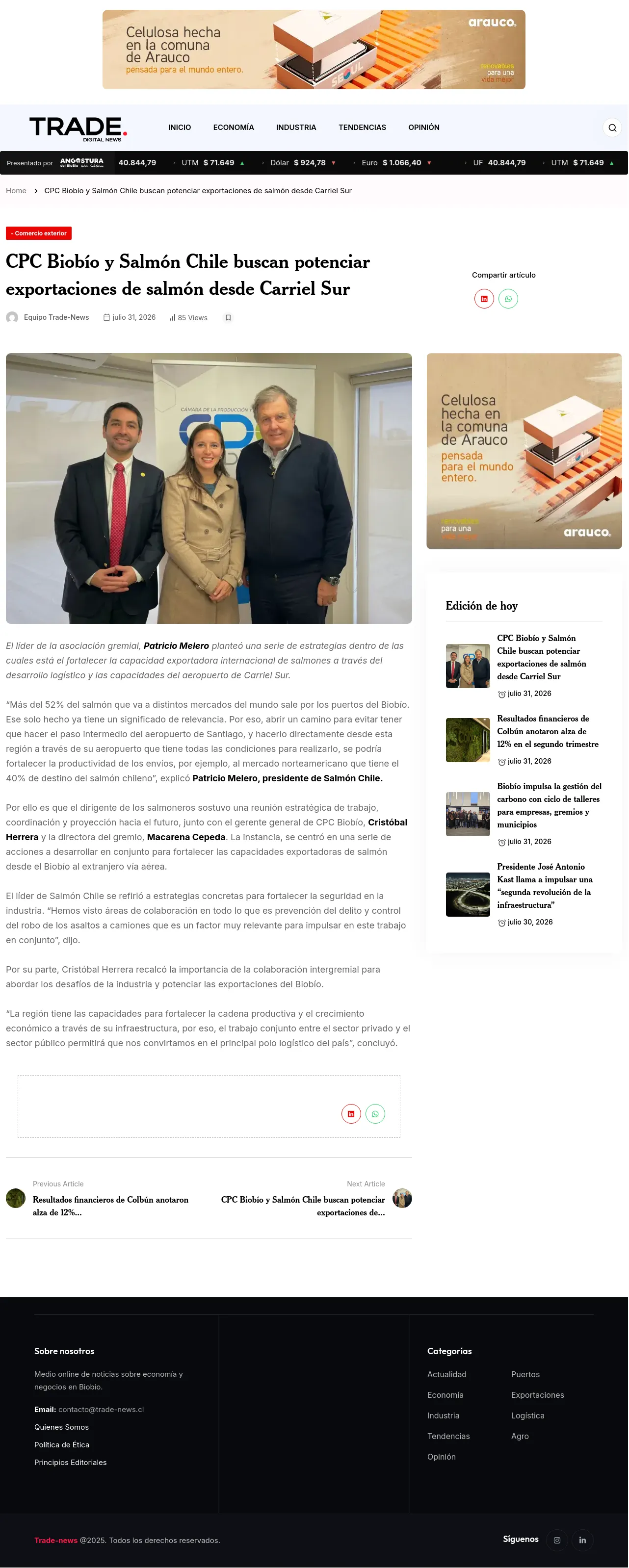 CPC Biobío y Salmón Chile buscan potenciar exportaciones de salmón desde Carriel Sur