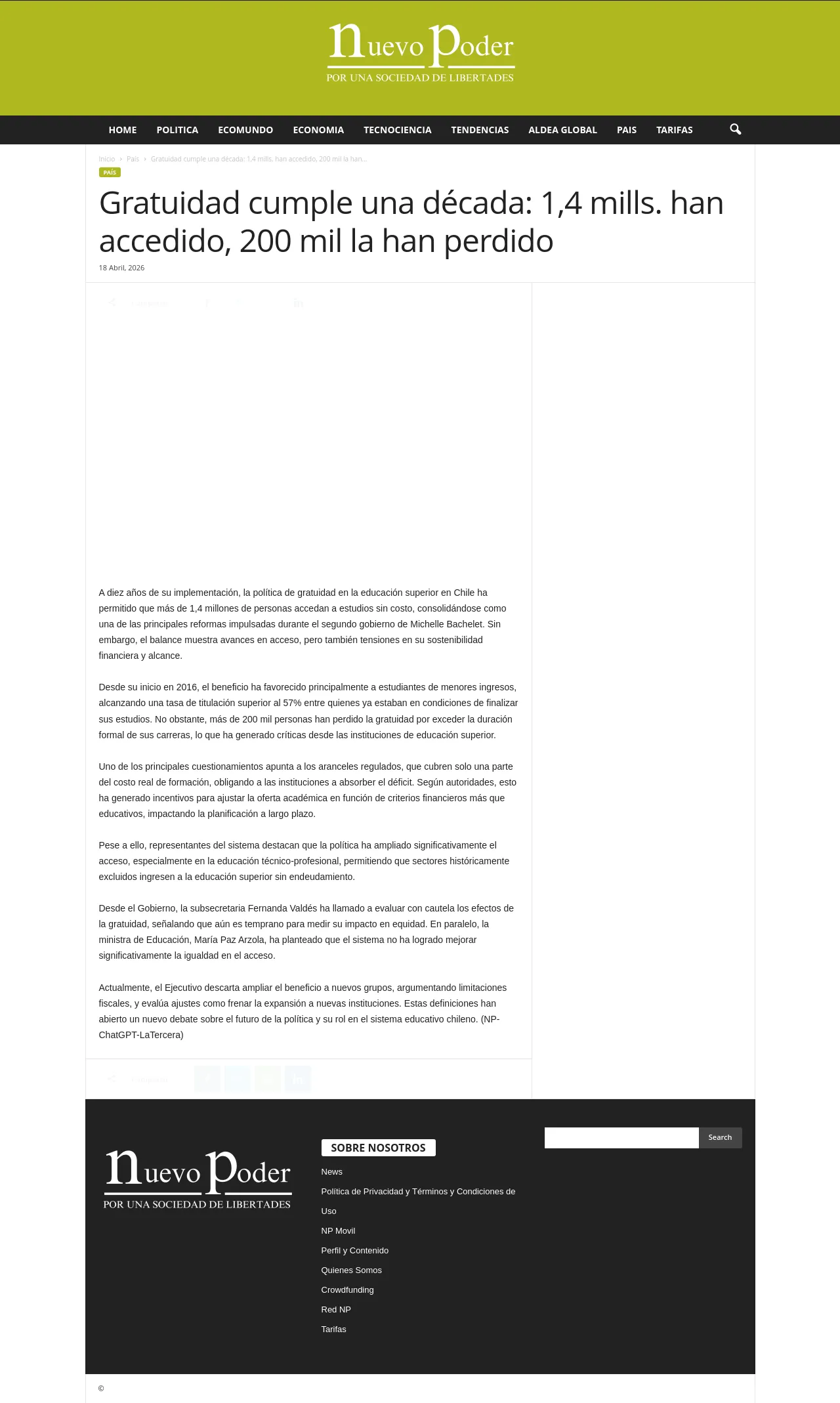 Gratuidad cumple una década: 1,4 mills. han accedido, 200 mil la han perdido