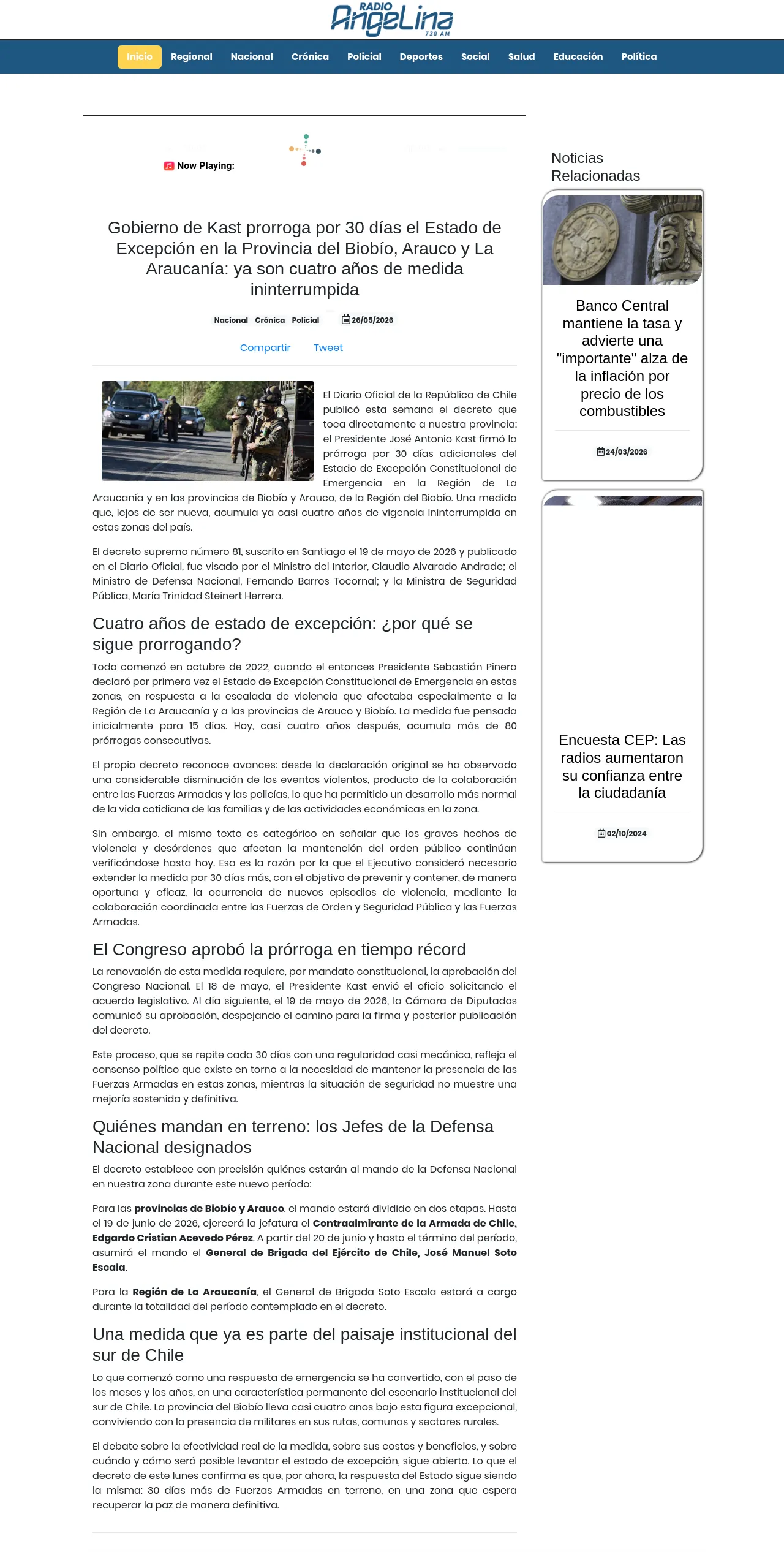Gobierno de Kast prorroga por 30 días el Estado de Excepción en la Provincia del Biobío, Arauco y La Araucanía: ya son cuatro años de medida ininterrumpida