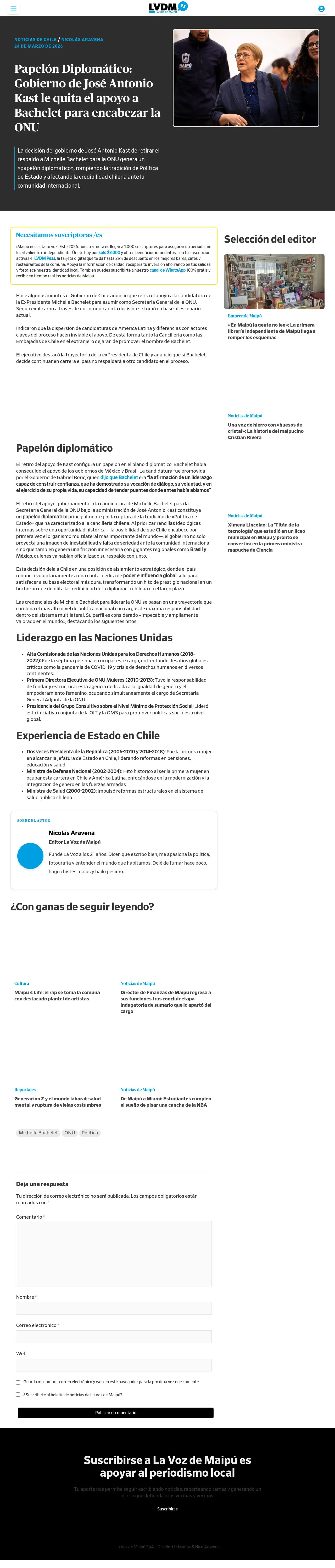 Papelón Diplomático: Gobierno de José Antonio Kast le quita el apoyo a Bachelet para encabezar la ONU