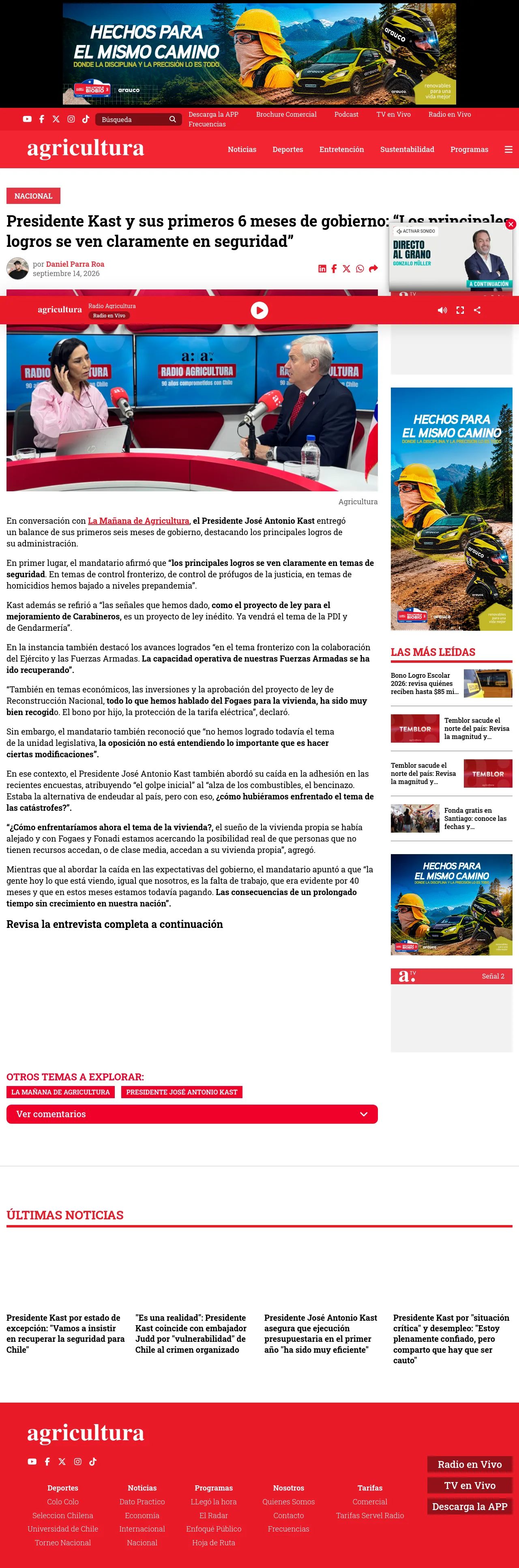 Presidente Kast y sus primeros 6 meses de gobierno: “Los principales logros se ven claramente en seguridad”