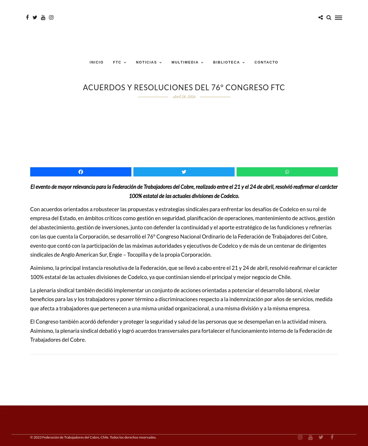 ACUERDOS Y RESOLUCIONES DEL 76° CONGRESO FTC
