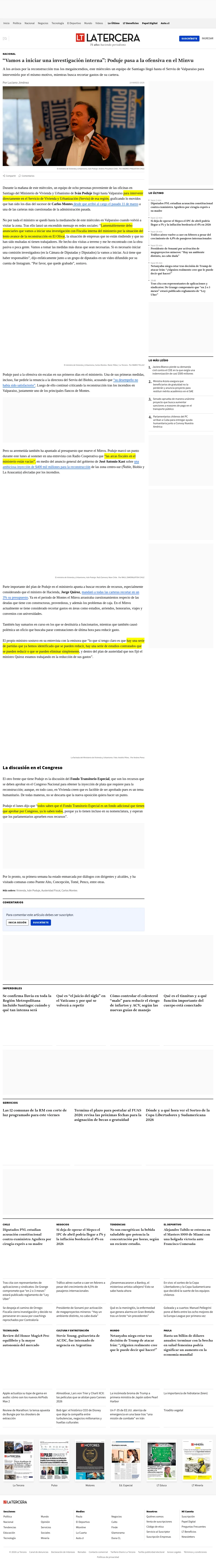 “Vamos a iniciar una investigación interna”: Poduje pasa a la ofensiva en el Minvu