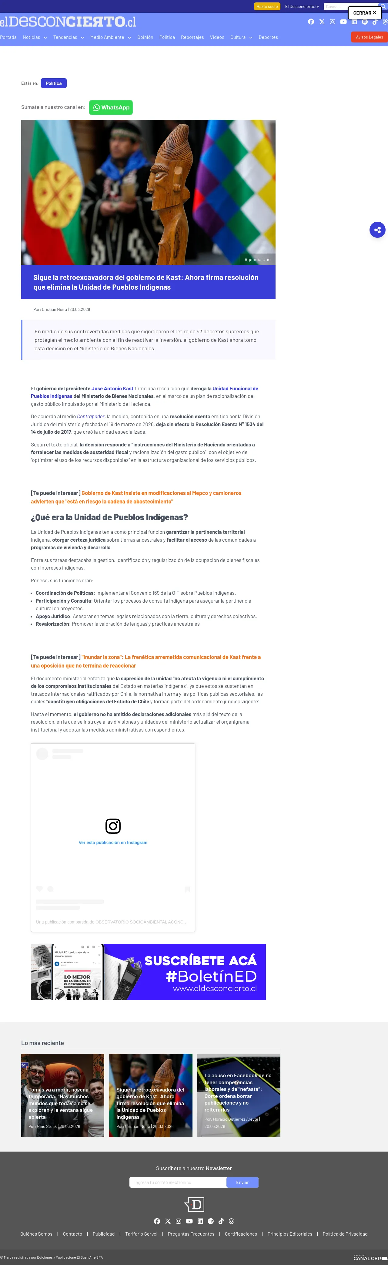 Sigue la retroexcavadora del gobierno de Kast: Ahora firma resolución que elimina la Unidad de Pueblos Indígenas