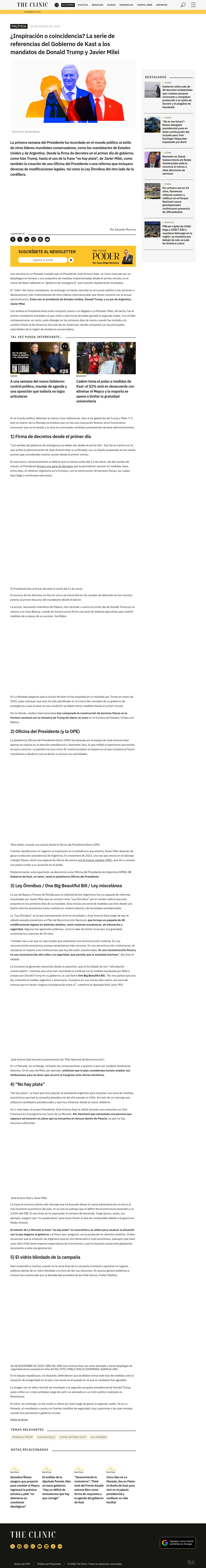 ¿Inspiración o coincidencia? La serie de referencias del Gobierno de Kast a los mandatos de Donald Trump y Javier Milei